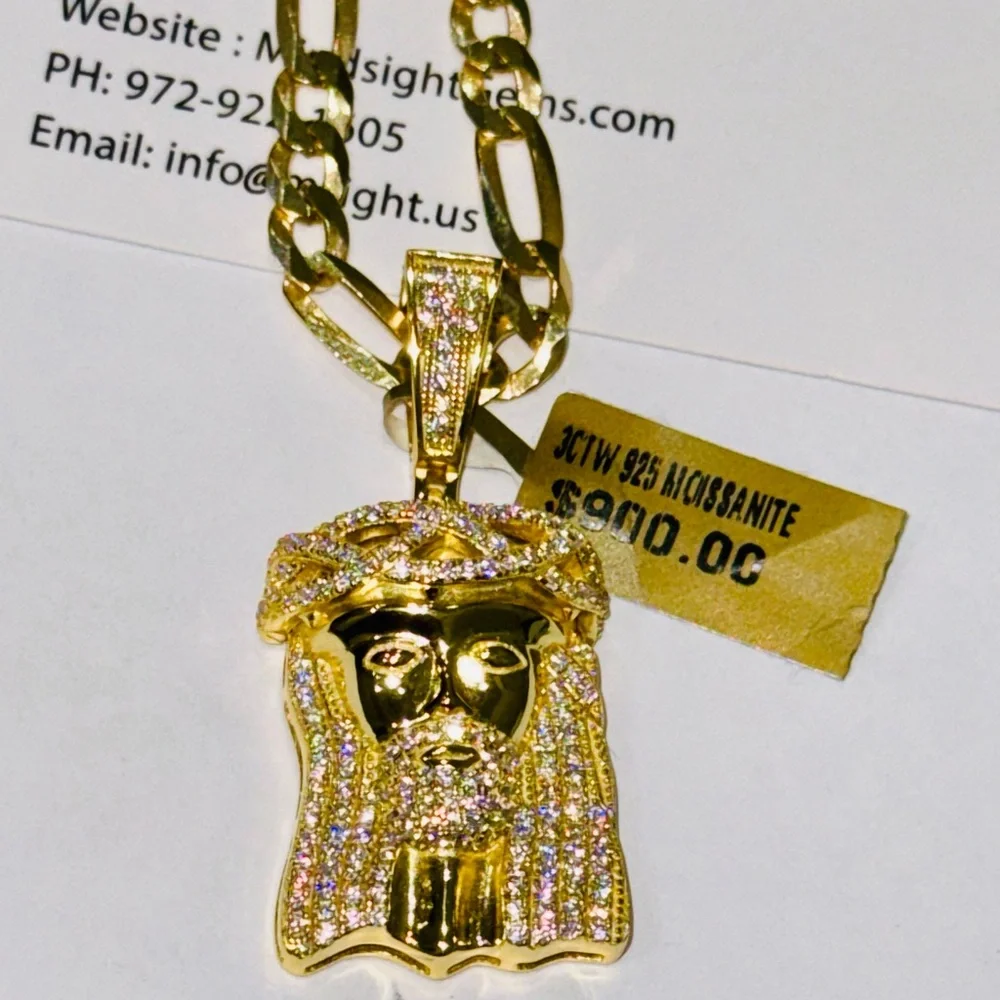 14k Yellow Gold Vermeil 3ct VVS GRA certified Moissanite Diamond Jesus pendant - Picture 7 of 8
